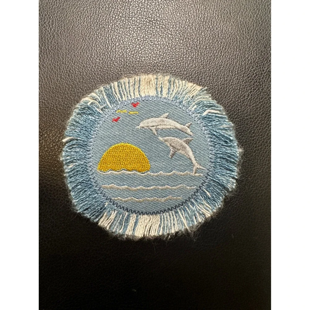 Dolphin Sunset Embroidered Iron on Patch Applique‎ Iron On Sew On Coastal Ocean